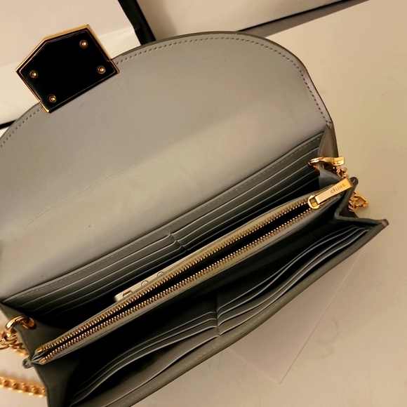 Celine Trotteur Crossbody Purse Clutch WOC Caviar Leather Gray - Picture 6 of 16